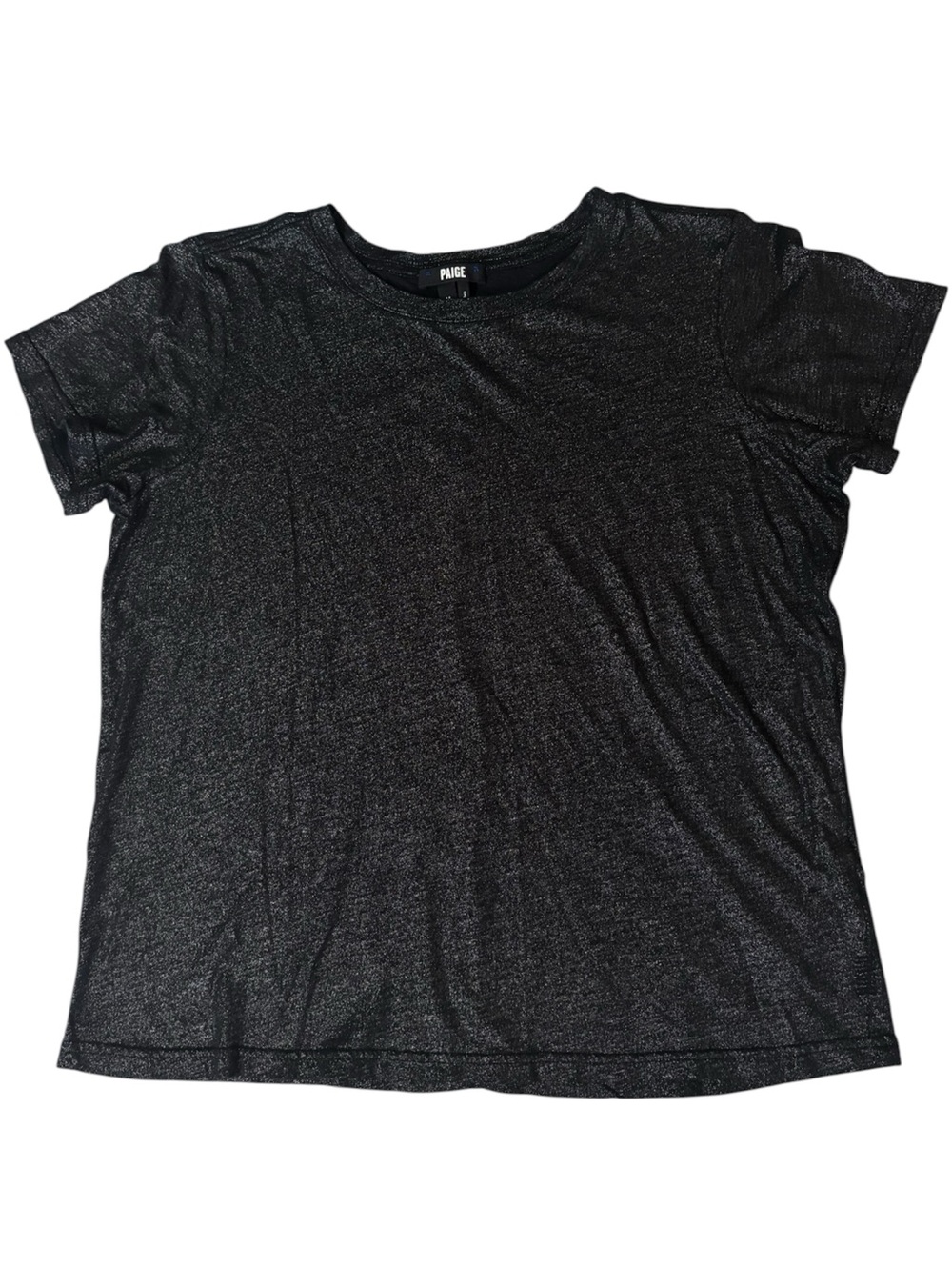 PAIGE Women's Black Silver Metallic Solid Crew Neck Short Sleeve T-Shirt Size M
